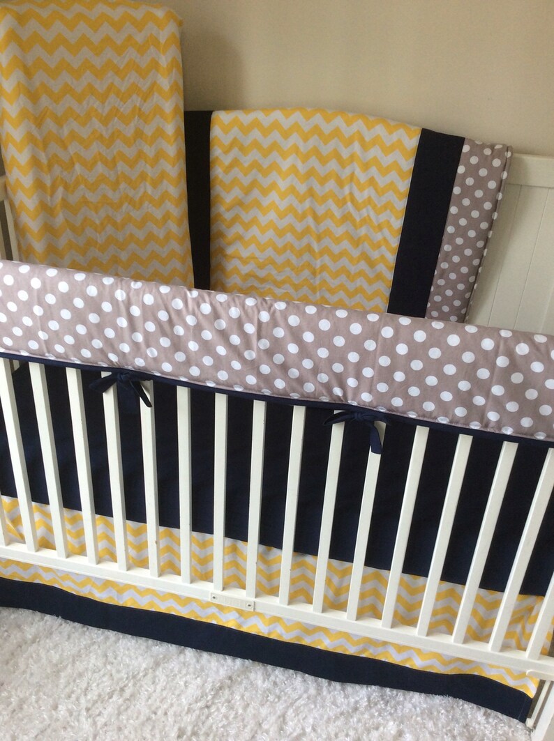 Boy Crib Bedding Set Navy Gray Yellow Polka Dot Chevron Ships Etsy
