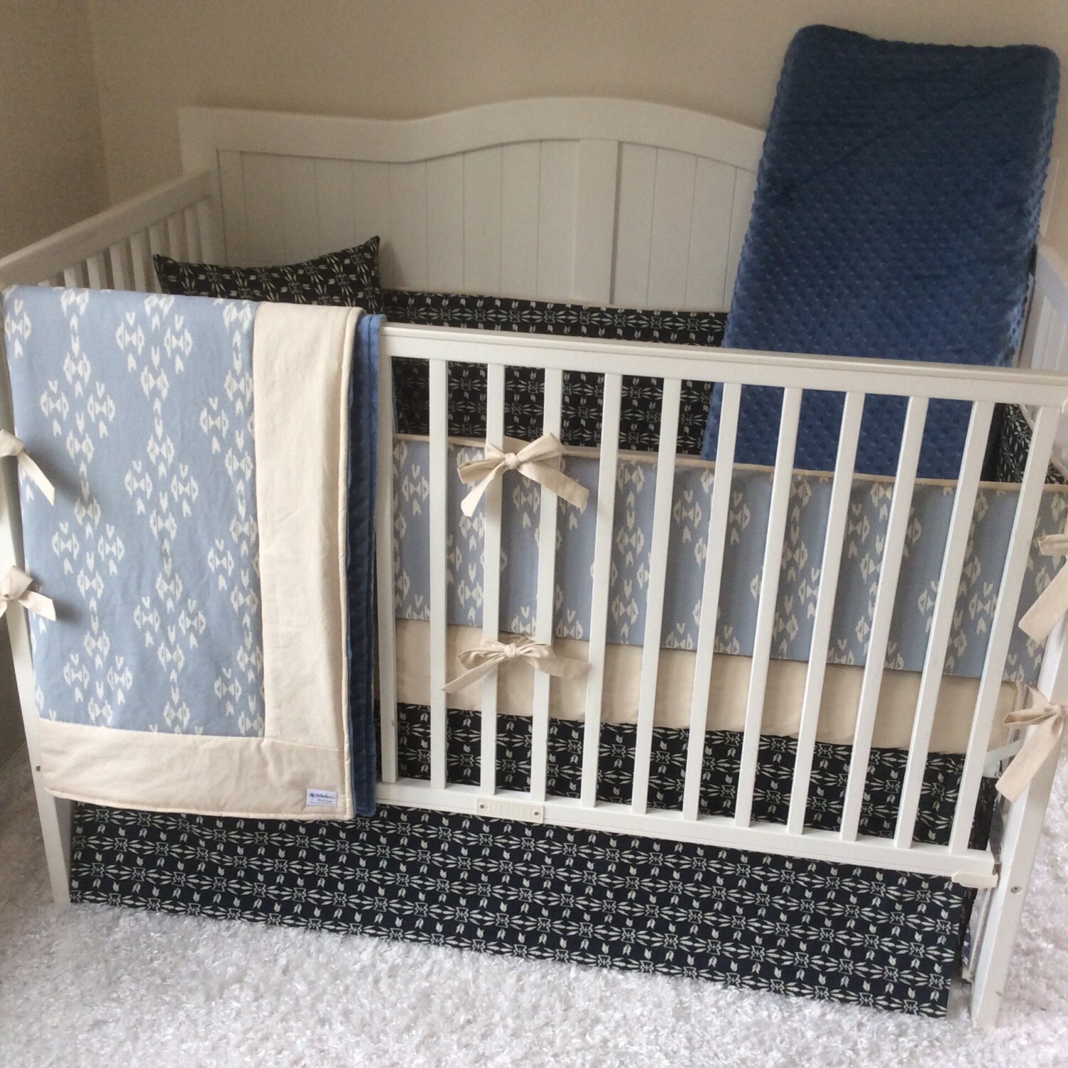 Baby Boy Crib Bedding Set Denim Navy Taupe Tan Aztec DEPOSIT Etsy
