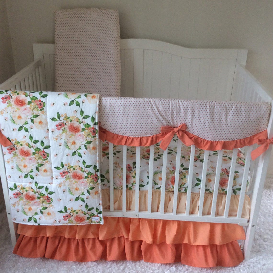 Baby Girl Crib Bedding Shades of Peach and Coral Ruffled Etsy