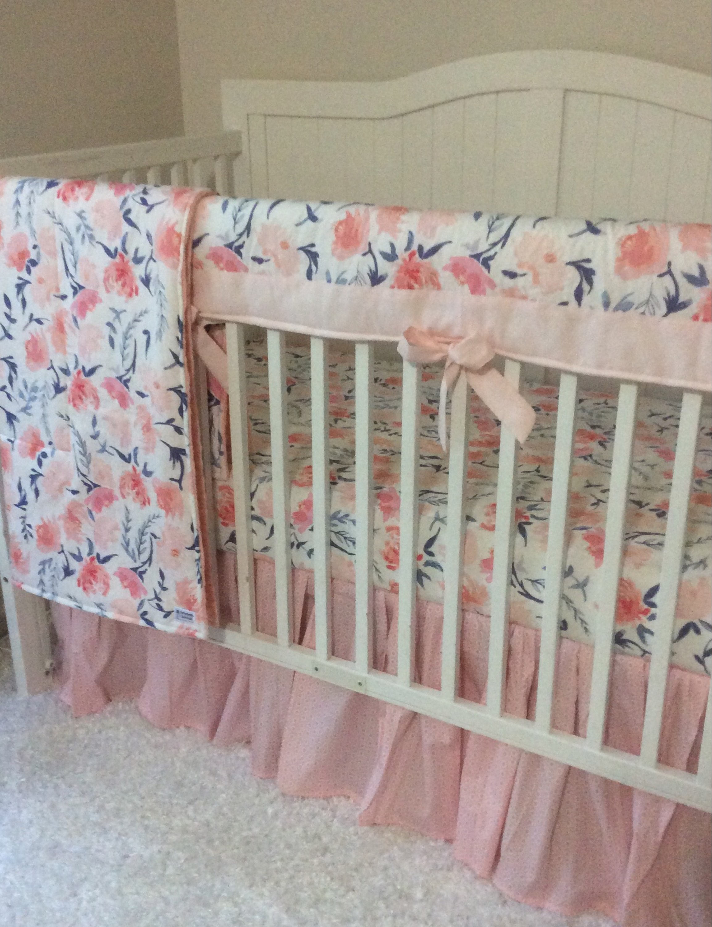 Baby Girl Crib Bedding Set Blush Pink Coral Peach Blue Etsy