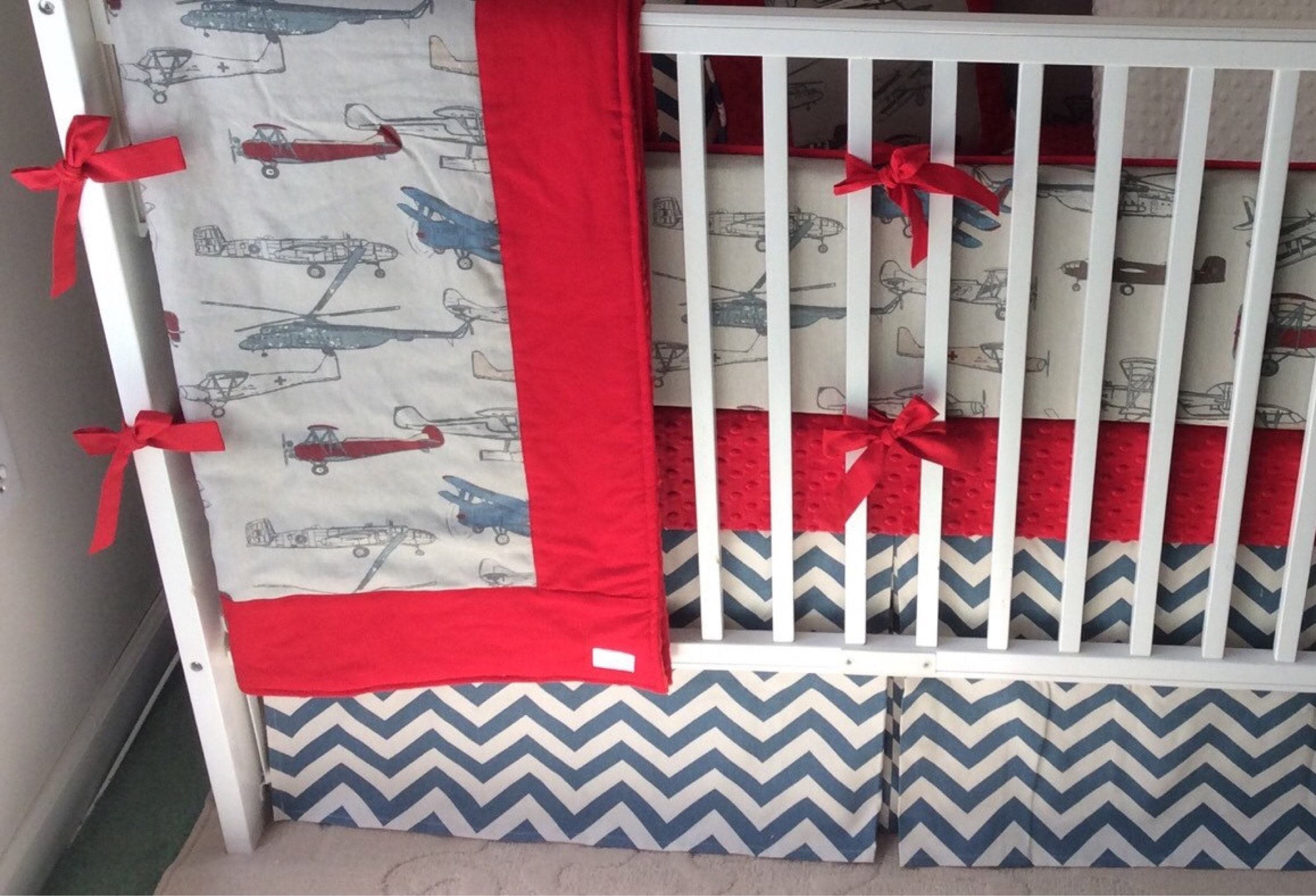 Baby Boy Crib Bedding Set in Vintage Airplanes Red and Blue Etsy
