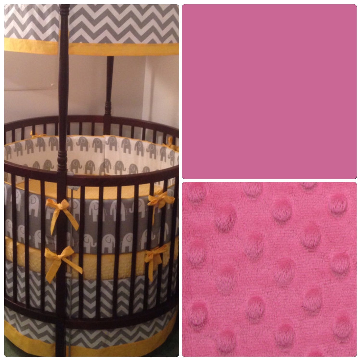 Custom Round Crib Bedding in Fuchsia and Gray Made to Order Etsy
