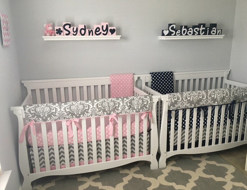 Baby Girl Crib Bedding Set Pink and Gray Damask and Polka Dots Etsy