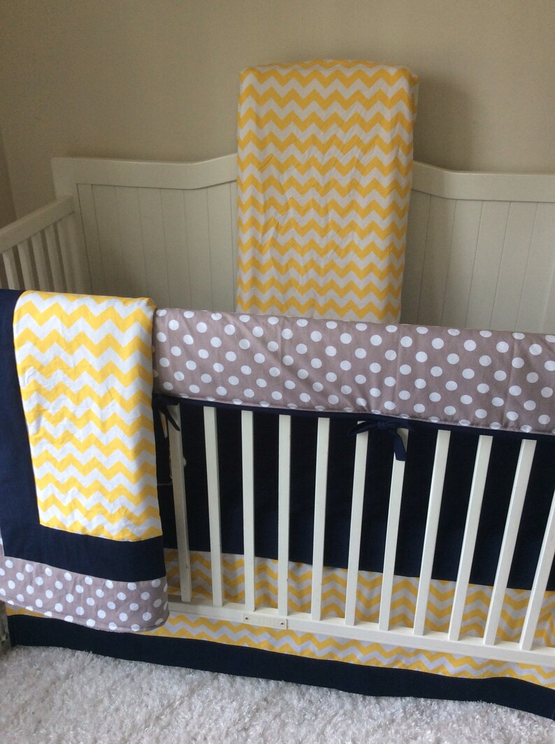 Boy Crib Bedding Set Navy Gray Yellow Polka Dot Chevron Ships Etsy