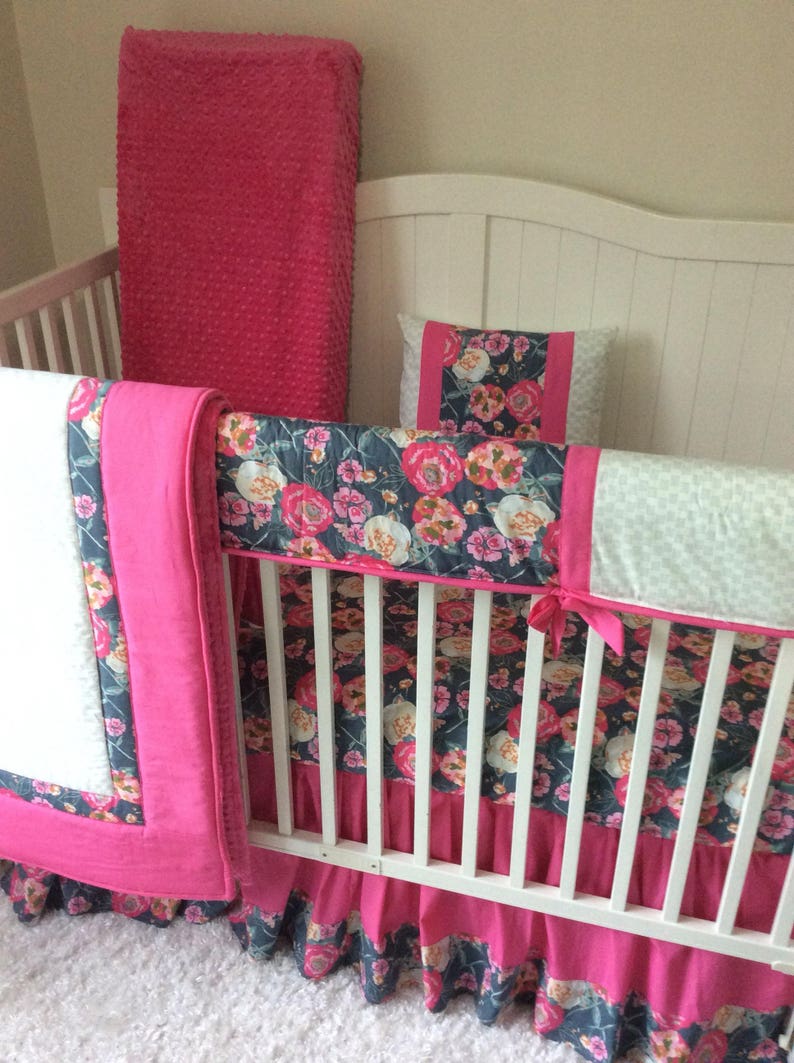 Baby Bedding Pink And Gray Baby Girl Boho Floral Crib Sets Etsy