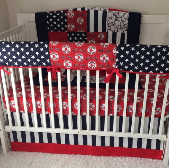 Red Sox Baby Bedding Crib Set Red White Blue Baseball Etsy