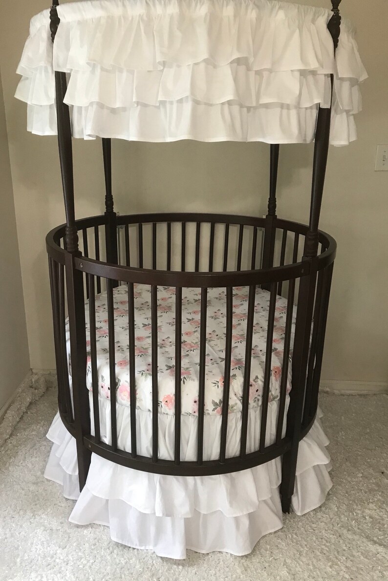 Round Crib Bedding Set White Pink And Gray Watercolor Floral Etsy