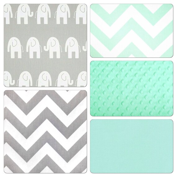 mint green elephant baby bedding