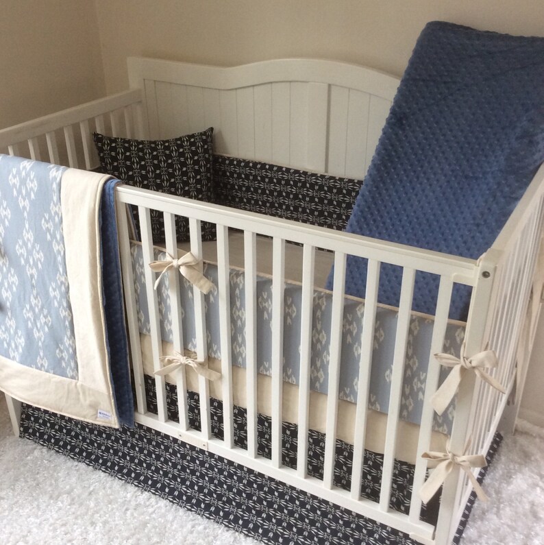 Baby Boy Crib Bedding Set Denim Navy Taupe Tan Aztec DEPOSIT Etsy