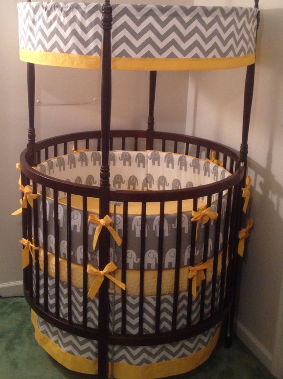Round Crib Bedding Set Gray Elephant And Your Choice Of Accent Etsy