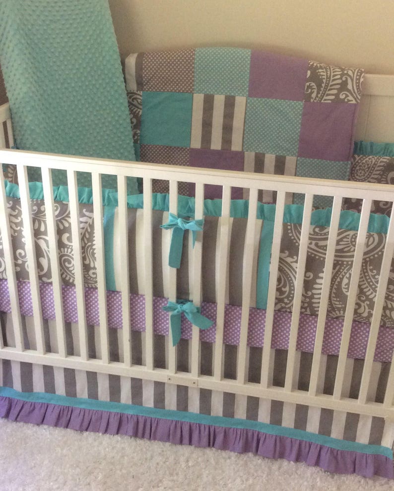 Baby Bedding Crib Set Lavender Aqua Gray Paisley Etsy
