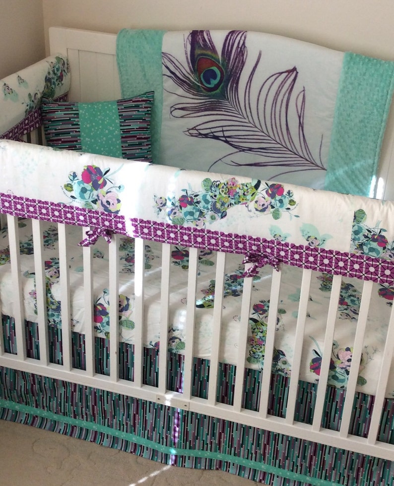 Baby Girl Crib Bedding Set Teal Purple Mint Peacock Made to Etsy