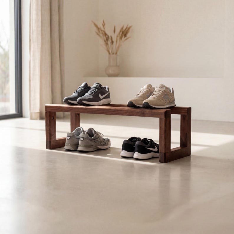 Drewniany organizer na buty – wielopoziomowy stojak na buty do przedpokoju, garderoby lub korytarza, oszczędzający miejsce stojak na buty zapewniający schludne przechowywanie butów zdjęcie 1