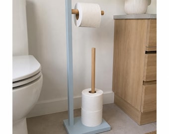 Freestanding Toilet Paper Holder, Solid Ash Stand with Spare Roll Storage