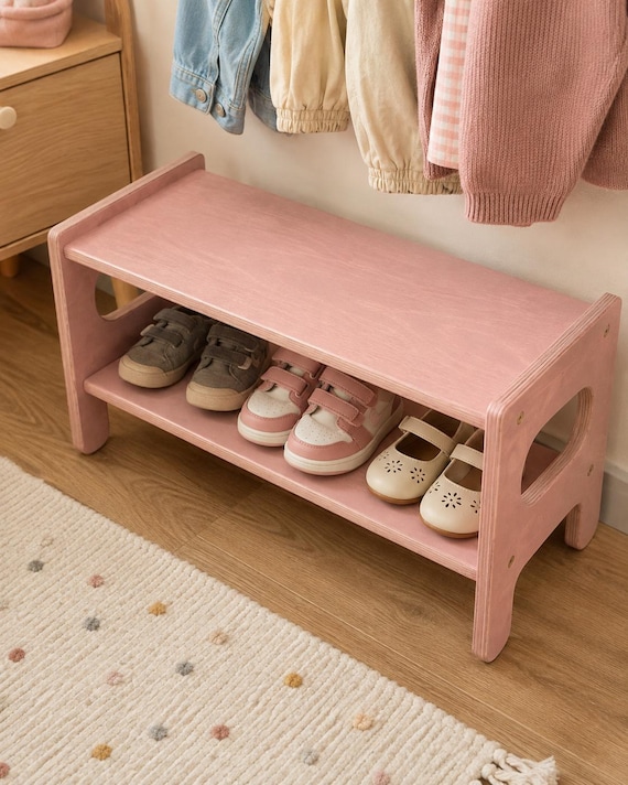 Kinder-Eingangsbereich-Organizer, Schuhregal aus Holz und kleine Bank für Kinder