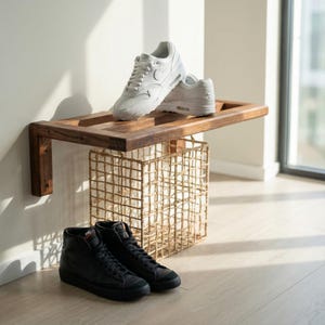 Handmade Solid Wood Wall Mounted Shoe Rack - Minimalist Floating Shelf