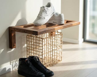 Handmade Solid Wood Wall Mounted Shoe Rack - Minimalist Floating Shelf