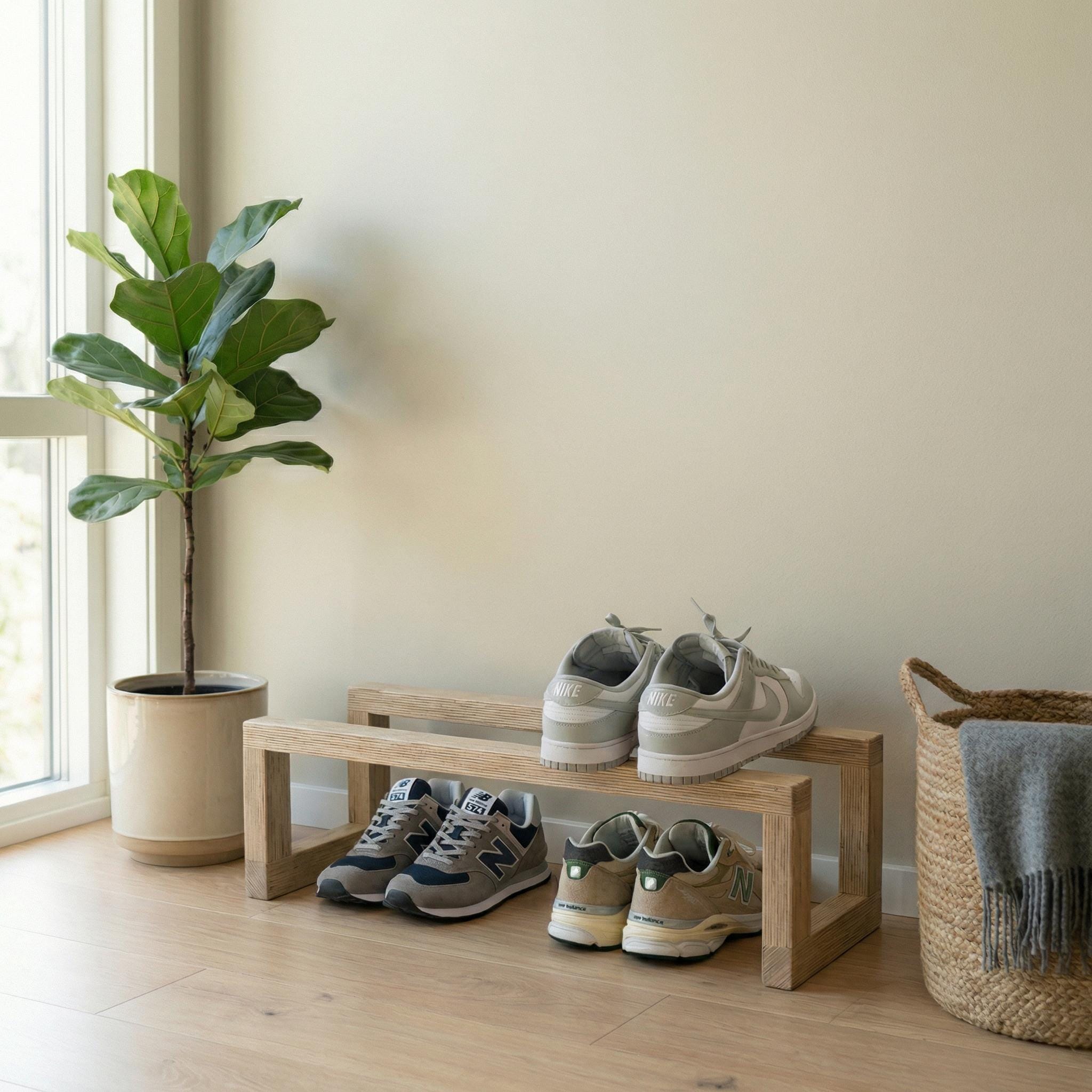 Zen Shoe Rack Japandi Style Shoe Rack – Solid Wood Low Floor Stand, Zen Minimal ...