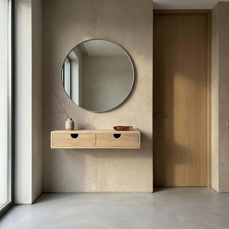 Floating Wood Entryway Console With Drawer – Wall Mounted Minimalist ...