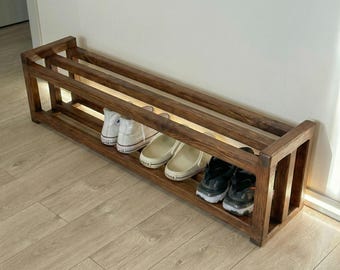 Long Wooden Shoe Rack, Narrow Entryway Shoe Storage, Minimalist 2 Tier Shoe Organizer, Rustic Hallway Shoe Shelf