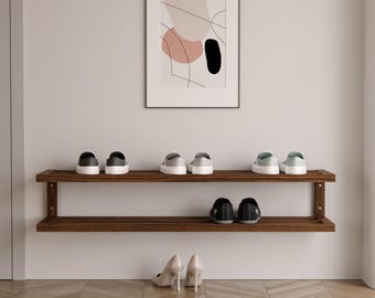 Zapatero de madera de 2 niveles, almacenamiento de zapatos para la entrada, estante minimalista para zapatos, organizador de zapatos de roble