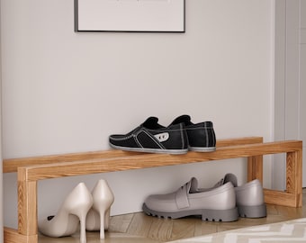 Wooden Shoe Rack Minimalist Entryway Shoe Organizer Modern Low Shoe Shelf Floor Shoe Storage Handmade Wood Bench Rack