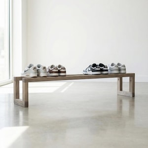 Modern Entryway Shoe Stand – Low Profile Solid Wood Rack, Minimalist Hallway Bench Alternative