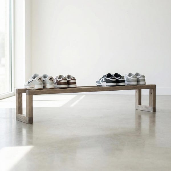 Modern Entryway Shoe Stand – Low Profile Solid Wood Rack, Minimalist Hallway Bench Alternative