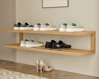 Wall-Mounted 2-Tier Shoe Rack Floating Shoe Shelf Space-Saving Entryway  Closet Organizer Modern Storage Solution