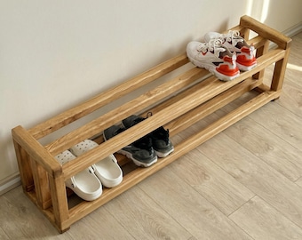 Handmade Wooden Two Tier Shoe Rack, Loft Style Organizer