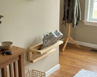 Wall-Mounted Wooden Shoe Rack – Minimalist Entryway Organizer