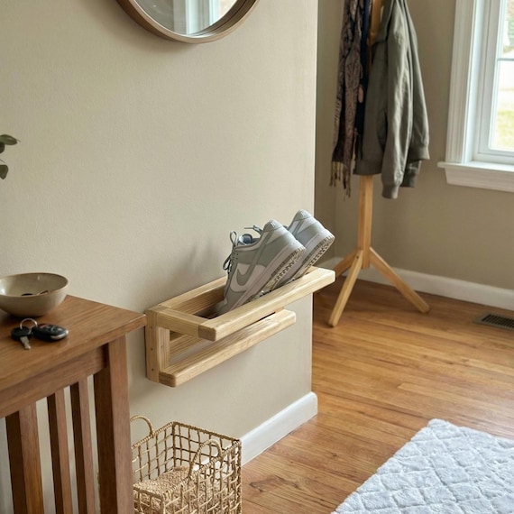 Wall-Mounted Wooden Shoe Rack – Minimalist Entryway Organizer