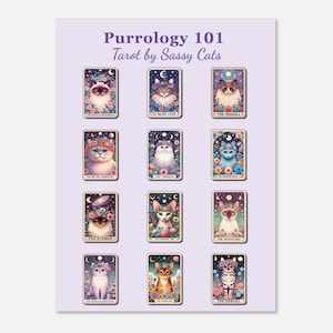 Purrology 101 : affiche de cartes de tarot de races de chats - art mural déco