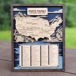 Mapa de Parques Nacionales de EE. UU., marcador de parques nacionales, señal de viaje, madera natural de 4 capas, mapa personalizado de seguimiento de parques nacionales.