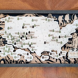 Rastreador de parques nacionales de EE. UU. personalizado, marcador de parques nacionales, letrero de mapa para viajeros, madera natural de 2 capas, mapa de seguimiento de parques nacionales personalizado