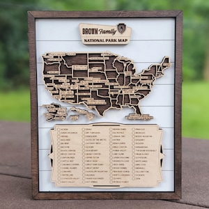 Mapa de Parques Nacionales de EE. UU., marcador de parques nacionales, señal de viaje, madera natural de 4 capas, mapa personalizado de seguimiento de parques nacionales.