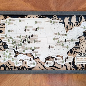 Rastreador de parques nacionales de EE. UU. personalizado, marcador de parques nacionales, letrero de mapa para viajeros, madera natural de 2 capas, mapa de seguimiento de parques nacionales personalizado