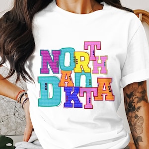 North Dakota T-Shirt, Embroidered State Pride, Colorful ND Tee, Souvenir Gift, Travel T-Shirt, Retro North Dakota Shirt
