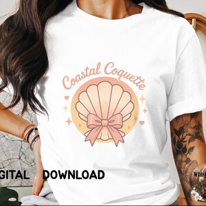 Coastal Coquette Digital Download, Seashell with Bow, Girly Aesthetic, Beachy Design, Trendy Print, Digital, Digital Download