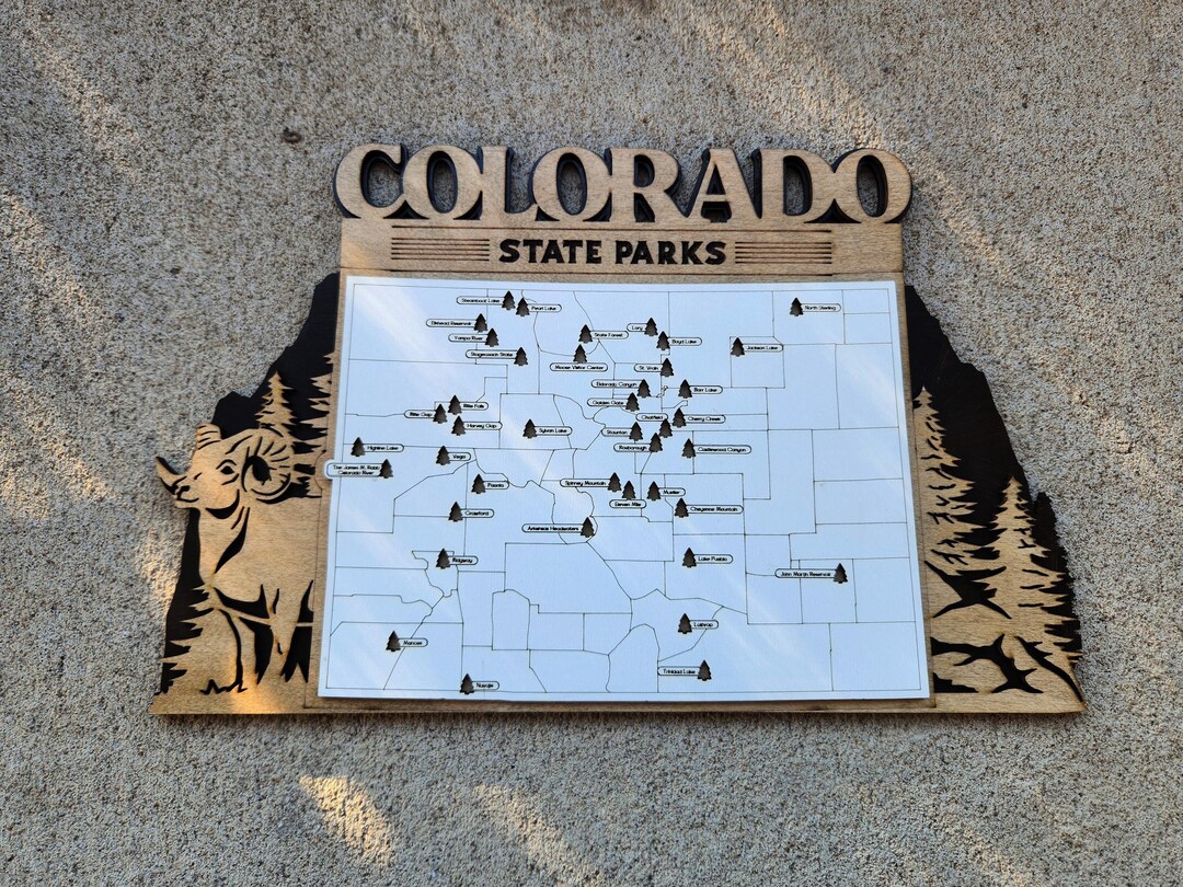 Travel Map Sign 14in Colorado State Park Travel Map Sign Multi Layer Natural Wood Sign ...