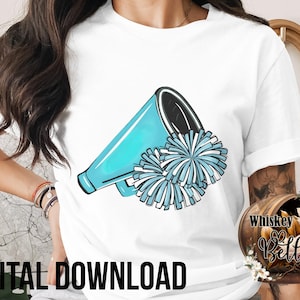 Cheerleading Digital Download, PNG Sublimation Design, Megaphone, Pom Poms, Cheerleader, School Spirit, Sports Design, Digital File