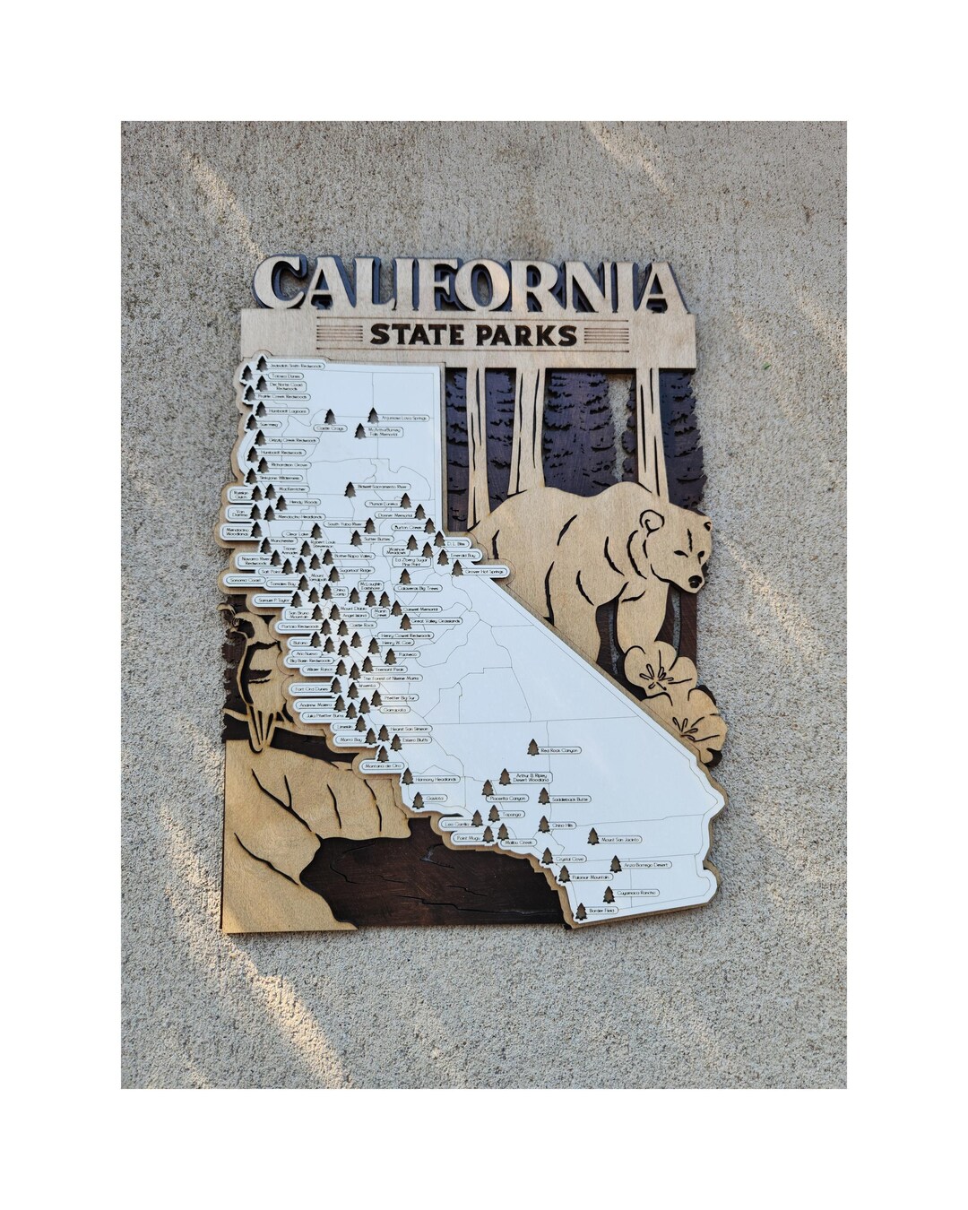 Travel Map Sign 14in California State Park Travel Map Sign, Multi Layer Natural Wood ...