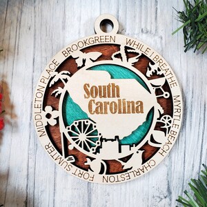 South Carolina State Ornament Series, Sign or Ornament, Double Layer Natural Wood ornament