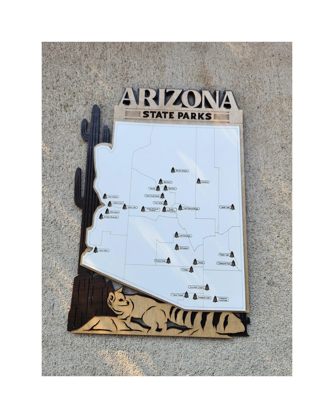 Travel Map Sign Arizona Custom State Park Travel Map Sign, Multi Layer Natural Wood ...
