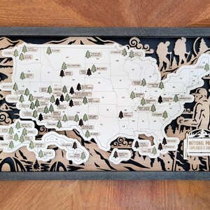 Rastreador de parques nacionales de EE. UU. personalizado, marcador de parques nacionales, letrero de mapa para viajeros, madera natural de 2 capas, mapa de seguimiento de parques nacionales personalizado