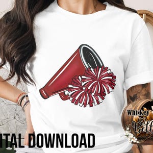 Cheerleader Megaphone PNG, Pom Poms Digital, Sublimation Digital Download, Sport Team Spirit Design, School Pride Graphic
