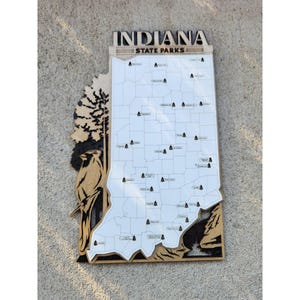 14 in Indiana State Park Travel Map Schild, mehrschichtiges Naturholzschild, Indiana State Parks Reisekarte, Tracker Map