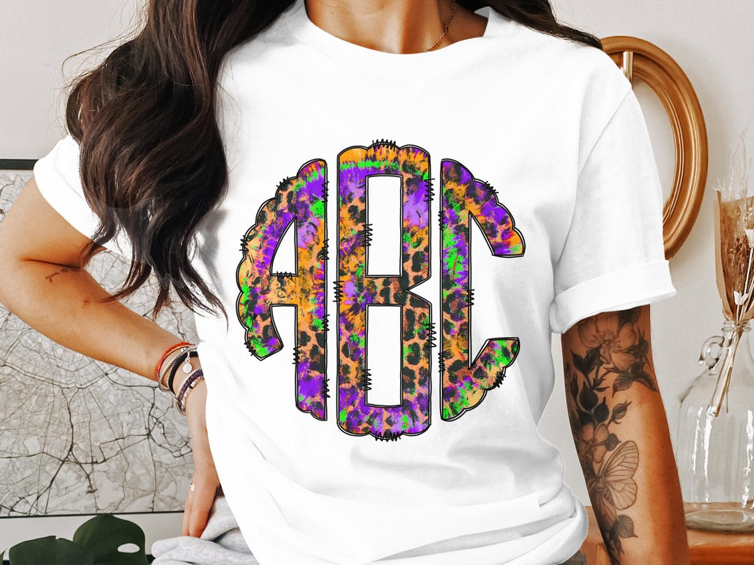 Monogram Leopard Digital Custom Monogram, Leopard Print, Purple and Green, Sublimation ...
