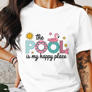 Pool is My Happy Place Digital, Summer Vibes PNG Download, Flamingo Sublimation Design, Tropical Vacation Printable, Fun Pool Party Graphics