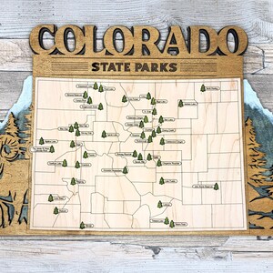 Aangepast reiskaart staatspark Colorado, meerlaags bord natuurlijk hout, kaart staatsparken Colorado, gepersonaliseerde parktrackerkaart